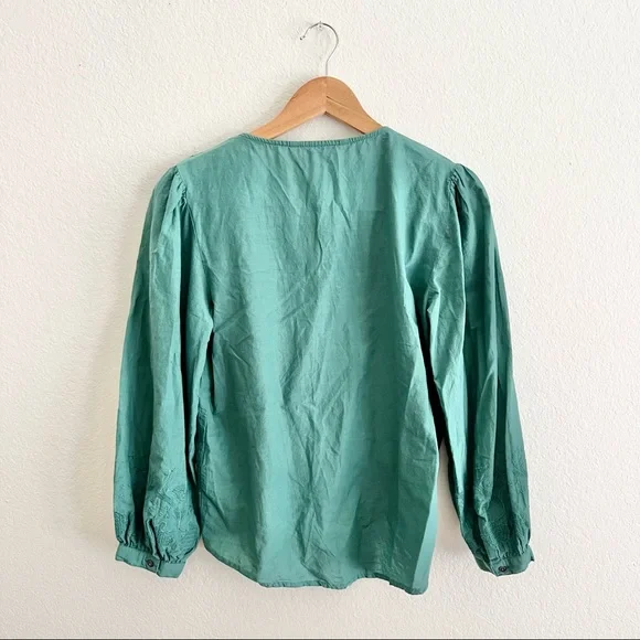 Zara Teal Square Neck Embroidered Blouse Sz M - Picture 4 of 6